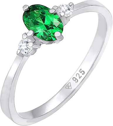 Elli Pierścień Damska Obrączka Elegancka Z Zielonymi Kryształami Cyrkonii W Srebrze Próby 925 Sterling Silver 52
