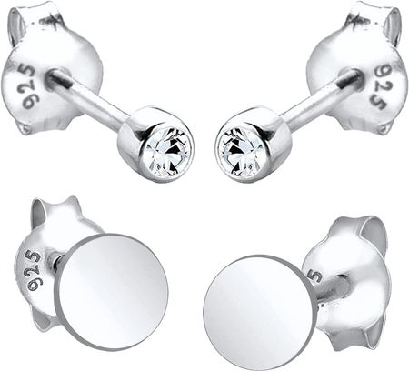Elli Elli Kolczyki Damskie kolczyki wkrętki płaskie 2 sztuki z kryształami w srebrze 925 Sterling Silver