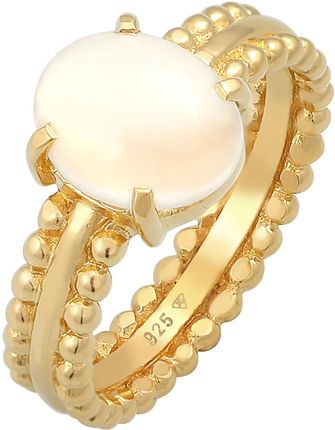 Elli Premium Pierścień Damski Chunky Glamour Trend Blogger Owalny Z Kamieniem Księżycowym W Pozłacanym Srebrze 925 Sterling Silver 54mm