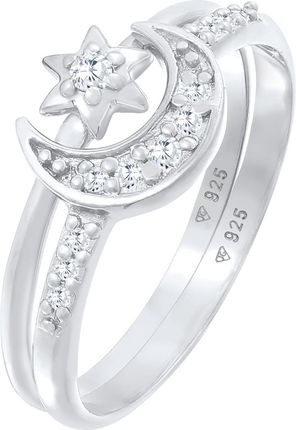 Elli Pierścień Zestaw Pierścionków Do Łączenia Star Moon Astro Trend Z Kryształami Cyrkonii W Srebrze 925 Sterling Silver 52