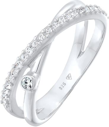 Elli Pierścień Damski Wrap X Shape Mieniący Się Kryształami W Srebrze Próby 925 Sterling Silver Pierścionki