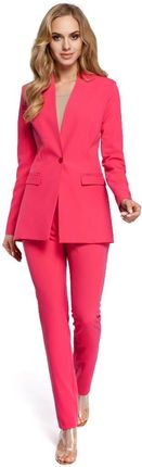 Różowy garnitur damski z wąskimi spodniami