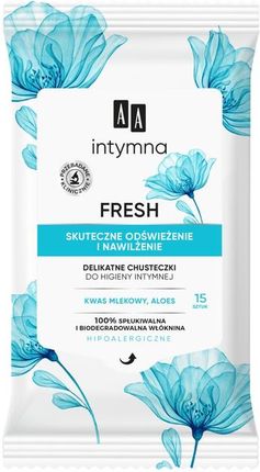AA Intymna Fresh delikatne chusteczki do higieny intymnej Skuteczne odświeżenie i nawilżenie 15 szt.