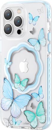 Kingxbar Butterfly Series magnetyczne etui iPhone 14 Pro Max MagSafe ozdobione nadrukem w motyle niebieskie