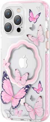 Kingxbar Butterfly Series magnetyczne etui iPhone 14 Pro Max MagSafe ozdobione nadrukem w motyle różowe