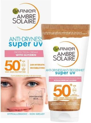 Garnier Ambre Solaire Anti-Dryness Super UV Protection Cream With Glycerin SPF 50 Krem przeciwsłoneczny do twarzy  50 ml