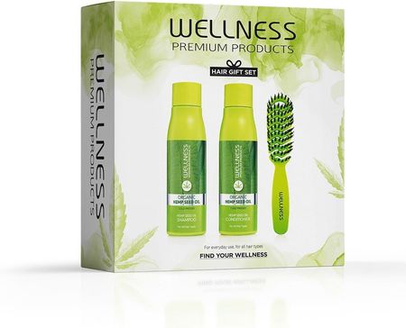 WEllNESS PREMIUM PRODUCTS zestaw do pielęgnacji włosów Intensive  szampon 500 ml odżywka 500 ml szczotka zielona mała 