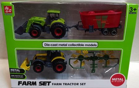 Adar Zestaw Rolniczy Dwa Traktory Metalowe Z Maszynami 3999
