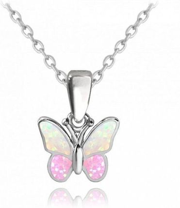 Diament Srebrny naszyjnik błyszczący motyl z różowym opalem