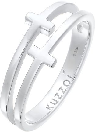 Kuzzoi KUZZOI Pierścień Męski krzyż podwójny nowoczesny w srebrze próby 925 Sterling Silver Biżuteria męska Męskie