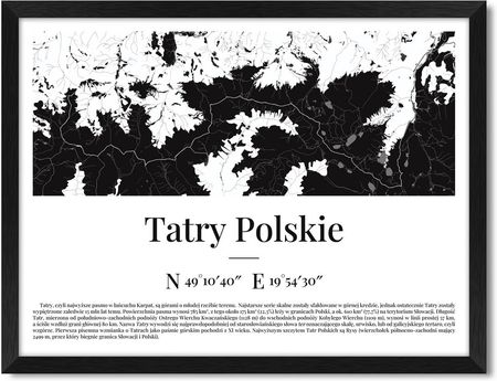 Iwall Studio Obraz Mapa Tatr Polskich Czarna Rama 274