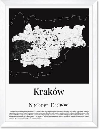 Iwall Studio Obraz Mapa Krakowa Biała Rama 278
