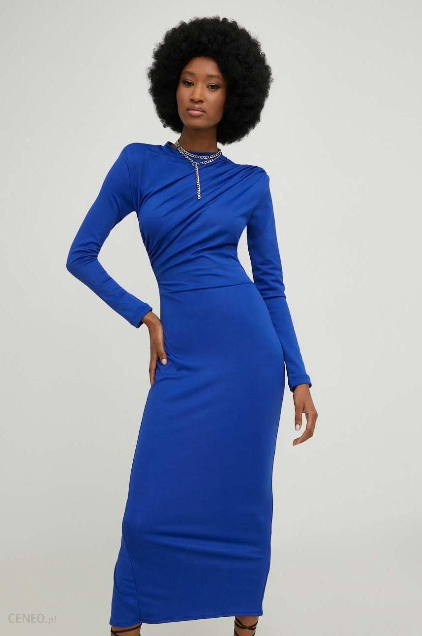 Answear Lab sukienka kolor niebieski midi dopasowana - Ceny i opinie -  