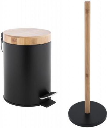 Zestaw łazienkowy 2-elementowy - kosz na śmieci i stojak na papier - czarny bambus - Yoka