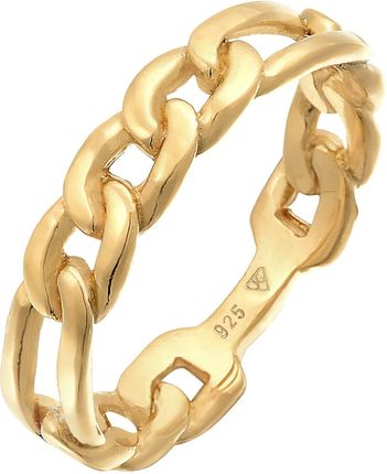 Elli Pierścień pierścionek z łańcuszkiem Figaro Linki Design Chunky Trend w pozłacanym srebrze 925 Sterling Silver Pierścionki