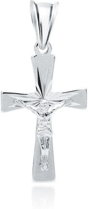 Valerio.Pl Delikatny rodowany srebrny krzyżyk krzyż z wizerunkiem Chrystusa diamentowany wzór srebro 925 K0229R