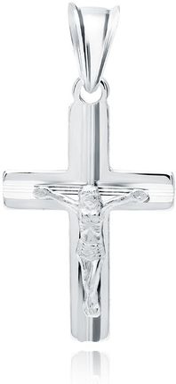Valerio.Pl Delikatny rodowany srebrny krzyżyk krzyż z wizerunkiem Chrystusa diamentowany wzór srebro 925 K0230R