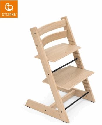 Stokke Tripp Trapp + zestaw Baby Set + tacka - rosnące krzesełko do karmienia z akcesoriami-Oak Natural (drewno dębowe)-Black
