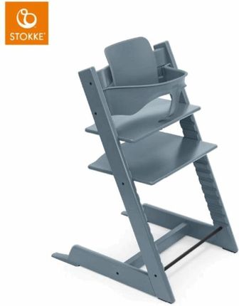 Stokke Tripp Trapp + zestaw Baby Set + tacka - rosnące krzesełko do karmienia z akcesoriami-Fjord Blue-Grey