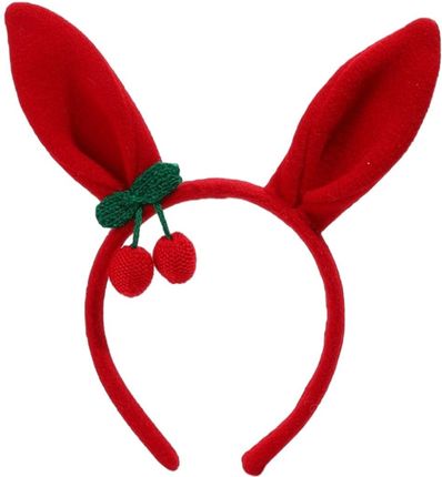 Opaska do włosów z uszami królika i wisienkami - czerwona 1szt