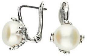 Polcarat Design Srebrne oksydowane kolczyki z perłami K3 1787