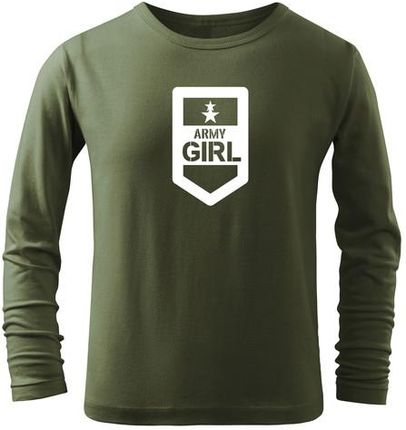 DRAGOWA dziecięca koszulka z długim rękawem Army girl, oliwkowa - Rozmiar:12Lat/158cm