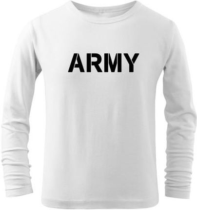 DRAGOWA dziecięca koszulka z długim rękawem Army, biała - Rozmiar:10lat/146cm
