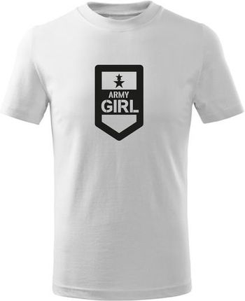 DRAGOWA koszulka dziecięca Army girl krótki rękaw , biała - Rozmiar:4Lata/110cm