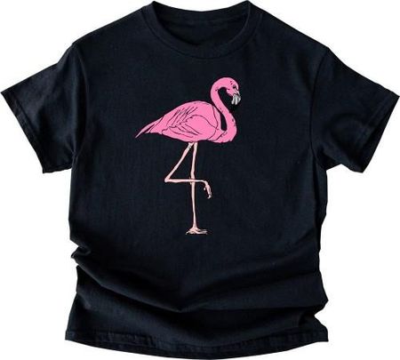 czarna koszulka z flamingiem
