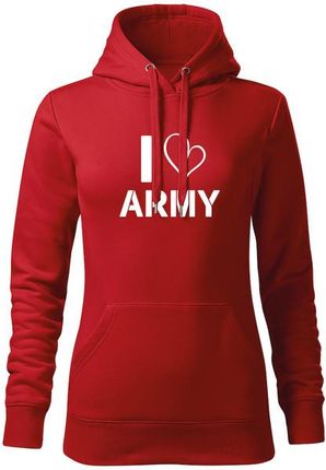 DRAGOWA bluza z kapturem damska i love army, czerwona 320g/m2 - Rozmiar:XXL