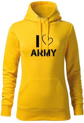 DRAGOWA bluza z kapturem damska i love army, żółta 320g/m2 - Rozmiar:M