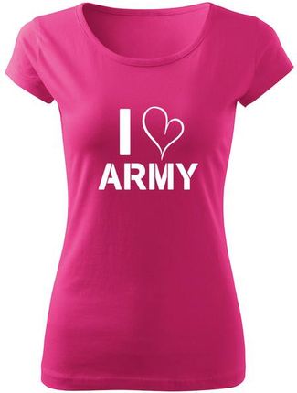 DRAGOWA krótka koszulka damska i love army, różowa 150g/m2 - Rozmiar:S