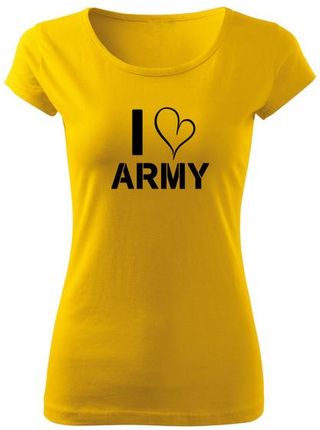 DRAGOWA krótka koszulka damska i love army, żółta 150g/m2 - Rozmiar:XL