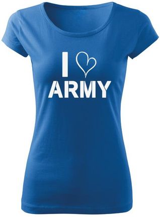DRAGOWA krótka koszulka damska i love army, niebieska 150g/m2 - Rozmiar:XXL