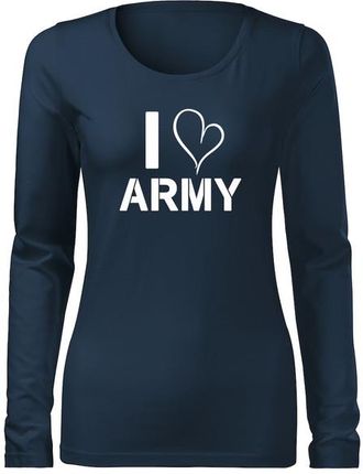 DRAGOWA koszulka damska z długim rękawem i love army, ciemno niebieska 160g/m2 - Rozmiar:XXL