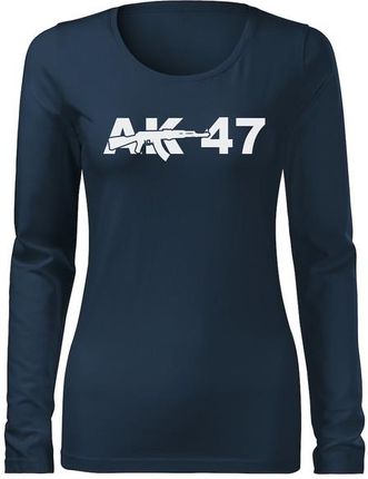 DRAGOWA koszulka damska z długim rękawem AK47, ciemno niebieska 160g/m2 - Rozmiar:XL