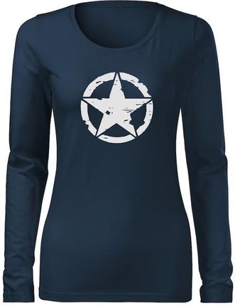 DRAGOWA koszulka damska z długim rękawem star, ciemno niebieska 160g/m2 - Rozmiar:XL