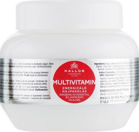 Kallos Cosmetics Energising Hair Multivitamin Multiwitaminowa Energizująca Maska Do Włosów Z Ekstraktem Żeń-Szenia I Olejem Awokado 500 ml