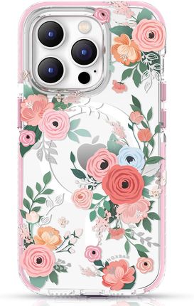 Kingxbar Flora Series magnetyczne etui iPhone 14 Plus MagSafe ozdobione nadrukiem w kwiaty rose