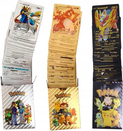 Pokemon Karty 3w1 165 sztuk Złote Czarne Srebrne