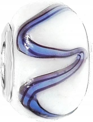 Zawieszka beads szklany biel z fioletowym