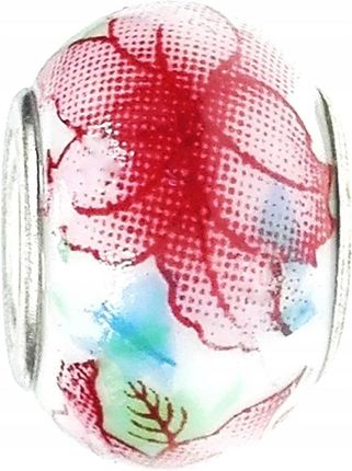 Zawieszka beads ceramiczny jasnoczerwone kwiaty