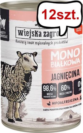 Wiejska Zagroda Monoproteinowa Mokra Karma Dla Dorosłych Kotów Jagnięcina 12X400G