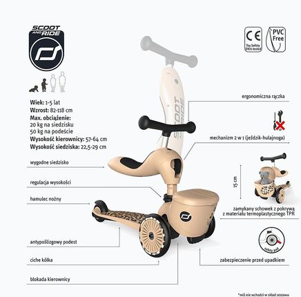 Scoot & Ride Highwaykick 1 Lifestyle Jeździk i Hulajnoga 2w1 Leopard - zdjęcie 2