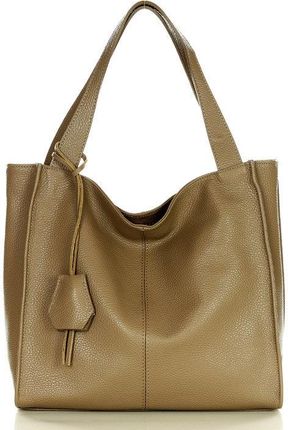 Modna torebka damska skórzany shopper bag - MARCO MAZZINI Portofino Max beżowy taupe