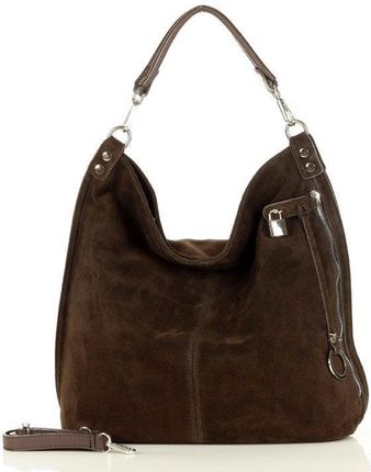 Torebka skórzana ponadczasowy design worek na ramię XL hobo leather bag - MARCO MAZZINI nubuk brąz caffe