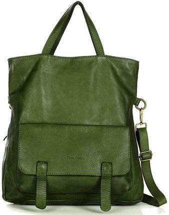 Skórzana torebka plecak z kieszenią z przodu - MARCO MAZZINI zielony