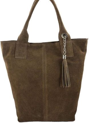 Shopper bag - torebka damska zamszowa - Beżowa ciemna
