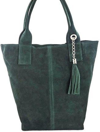 Shopper bag - torebka damska zamszowa - Zielona ciemna
