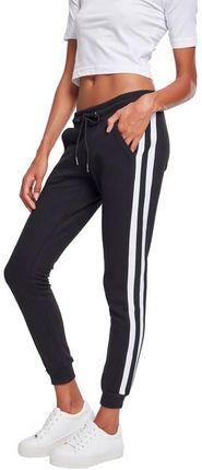 Urban Classics College damskie spodnie dresowe, czarne białe - Rozmiar:XL